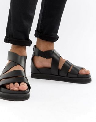 Черные кожаные сандалии-гладиаторы для широкой  Сочи