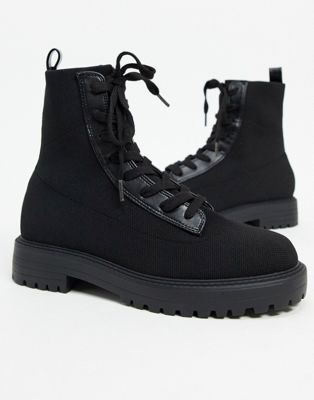 Черные трикотажные ботинки на шнуровке PiSoS DESIGN